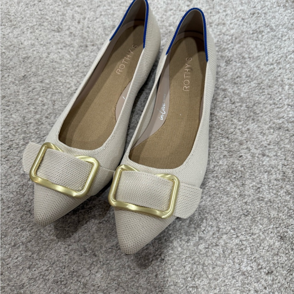 Rothy's Cream Flats with Gold Accent